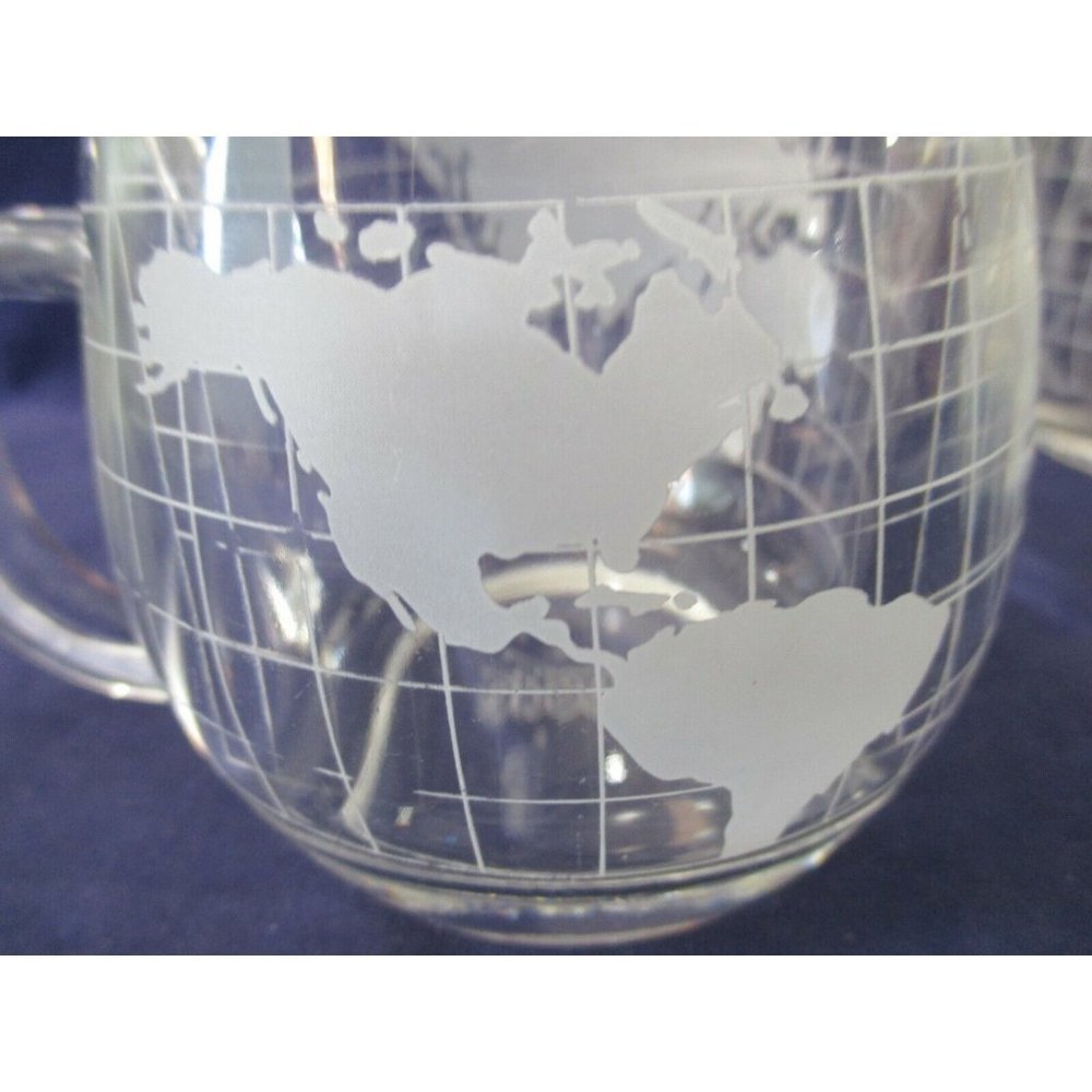 Vintage 1970's Nescafe Nestle Taste the World Etched Globe Mugs A Set of Two GUC - Picture 9 of 12